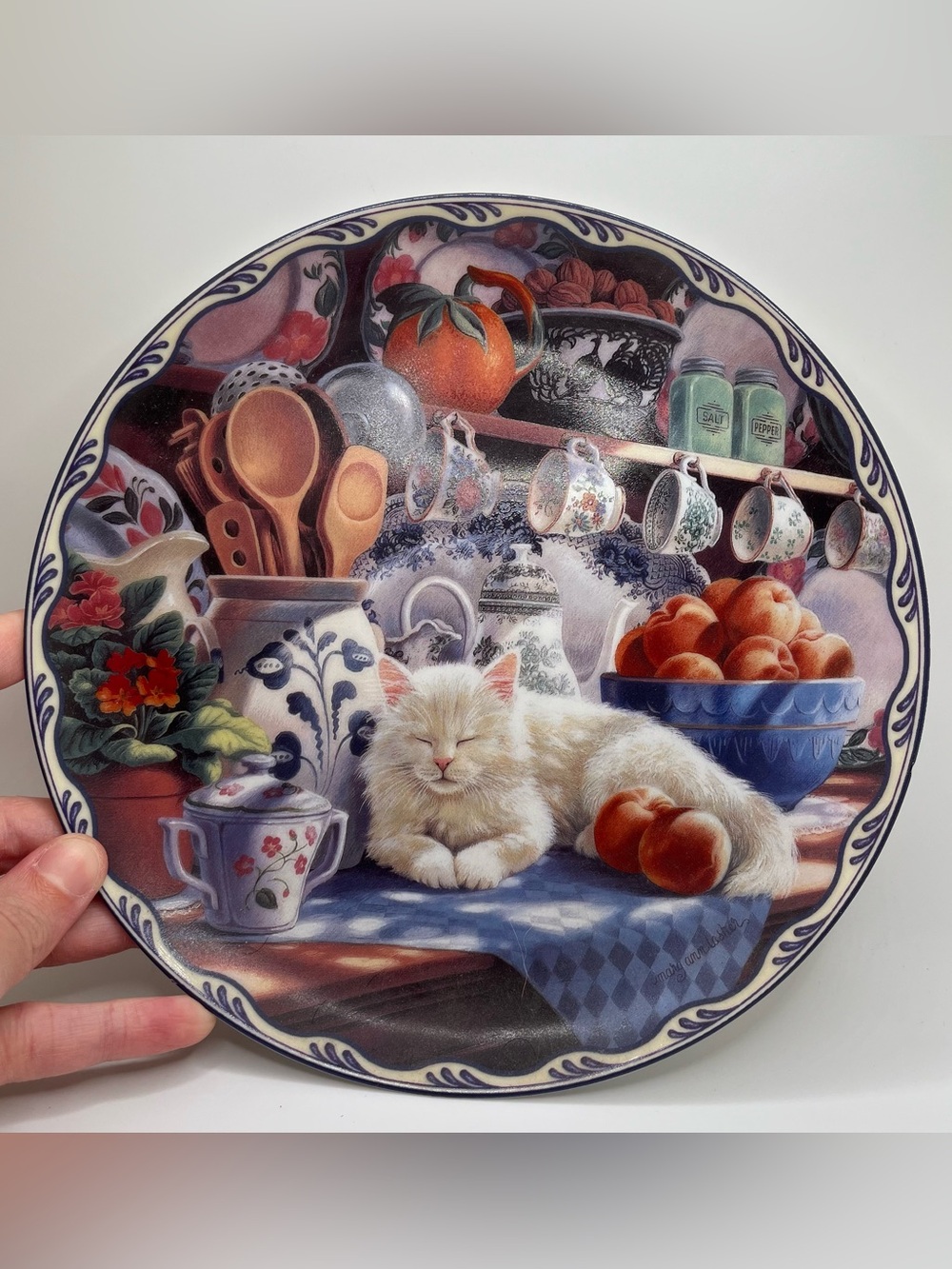 Bradford Exchange White Cat 8” Collector Plate "Mabel's Sunny Retreat"